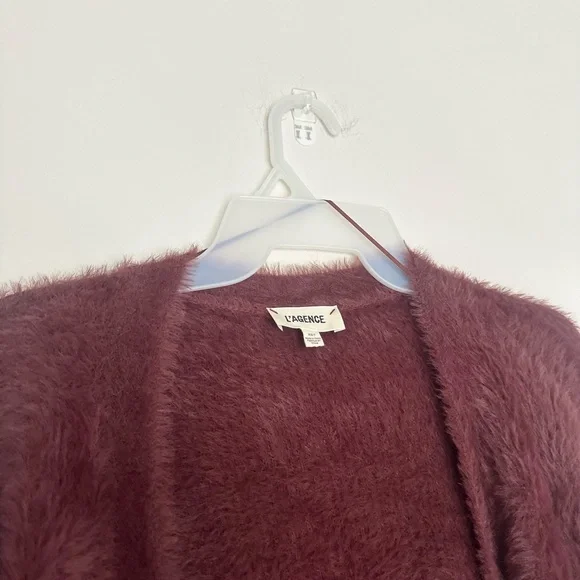 L'AGENCE Rich Maroon Fuzzy Cardigan - Picture 2 of 3
